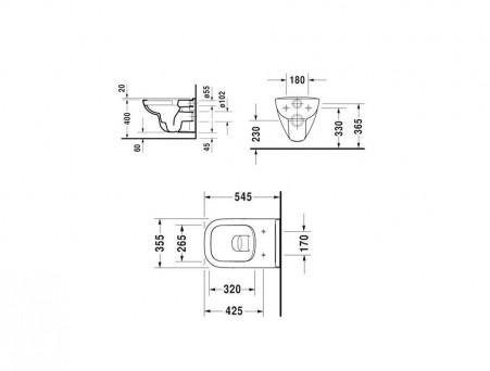 Подвесной Унитаз «Duravit» D-Code 35,5x54,5 Безободковый с Крышкой-Сиденьем Микролифт (45700900A1)