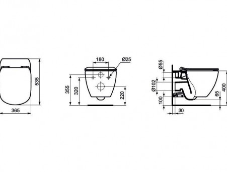 Подвесной Унитаз «Ideal Standard» Tesi 36,5x53,5 с Крышкой-Сиденьем Микролифт Slim T352701 (T0079V1+T352701)
