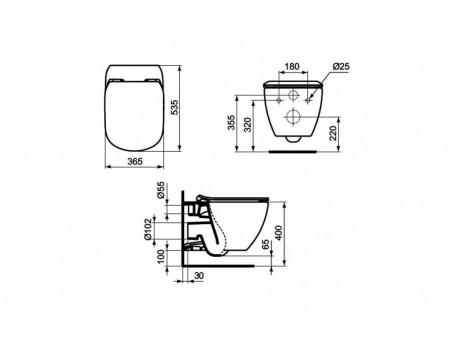 Подвесной Унитаз «Ideal Standard» Tesi Aquablade 36,5x53,5 Безободковый с Крышкой-Сиденьем Микролифт Slim (T007901+T352701)