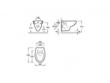 Подвесной Унитаз «Jacob Delafon» Patio EDV102-00 36x53 Безободковый с Крышкой-Сиденьем Микролифт (EDV102-00+E70021-00)