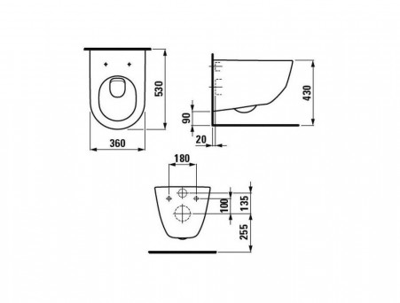 Подвесной Унитаз «Laufen» Pro 36x53 Безободковый с Крышкой-Сиденьем Микролифт (8.2096.6.000.000.1+8.9695.1.300.000.1)