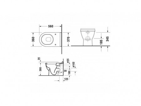 Приставной Унитаз «Duravit» Starck 3 37x56 с Крышкой-Сиденьем Микролифт (124090000+63890000)