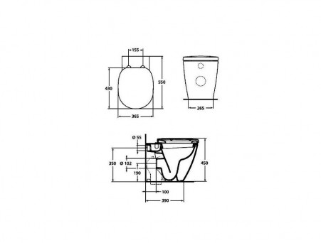 Приставной Унитаз «Ideal Standard» Connect 36,5x55 с Крышкой-Сиденьем (Е803401+E712801)
