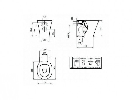 Приставной Унитаз «Ideal Standard» Connect Air Aquablade 36x54,5 Безободковый с Крышкой-Сиденьем Микролифт Slim (E004201+E036601)