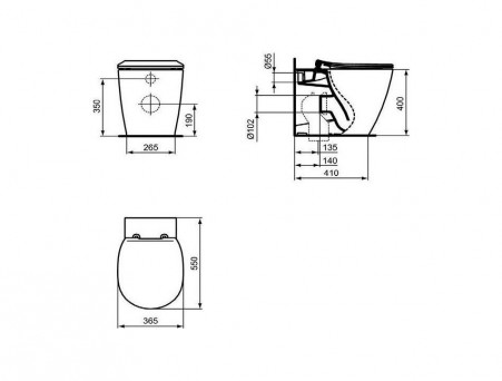 Приставной Унитаз «Ideal Standard» Connect Aquablade 36,5x55 Безободковый (E052401)