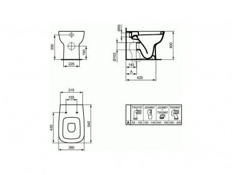 Приставной Унитаз «Ideal Standard» Esedra 36x54 (T281201)