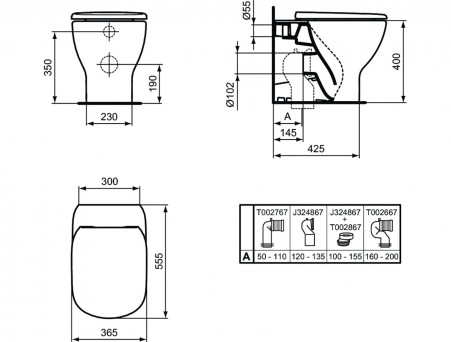 Приставной Унитаз «Ideal Standard» Tesi 36.5x55.5 Черный Матовый (T0077V3)