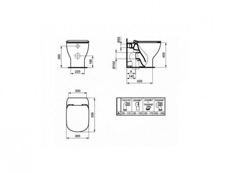 Приставной Унитаз «Ideal Standard» Tesi Aquablade 36,5x55,5 Безободковый (T007701)