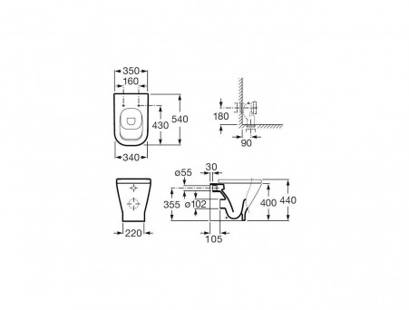 Приставной Унитаз «Roca» The Gap 34x54 (347477000)