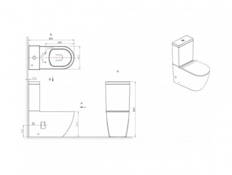 Унитаз-Компакт «Bravat» Gina 36,5x68,5 Безободковый с Крышкой-Сиденьем Микролифт (263396+263397)