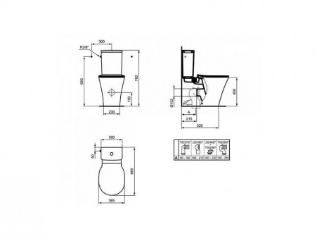 Унитаз-Компакт «Ideal Standard» Connect Air Aquablade 36,5x66,5 Безободковый с Крышкой-Сиденьем Микролифт Slim, Универсальный Выпуск, Пристенный (E013701+E073401+E036601)