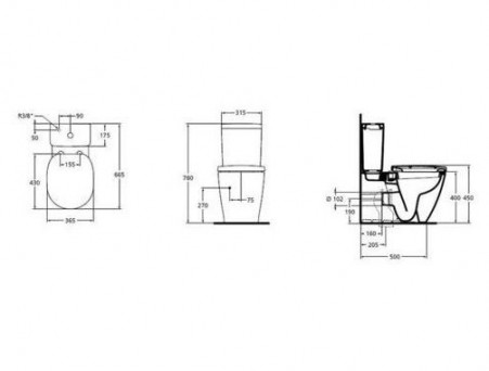 Унитаз-Компакт «Ideal Standard» Connect Cube 36,5x66,5 с Крышкой-Сиденьем (E803701+E785601+E712801)