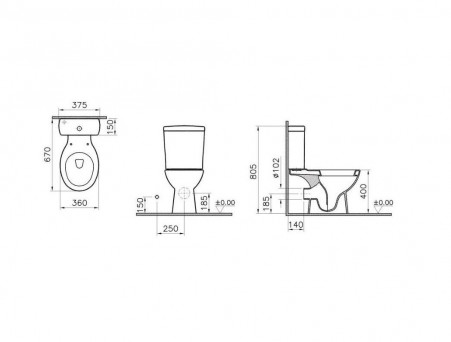 Унитаз-Компакт «Norm» Nord 37,5x67 с Крышкой-Сиденьем Микролифт Термопласт (9845B099-7201)
