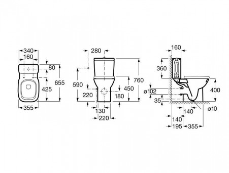 Унитаз-Компакт «Roca» Debba 35,5x65,5 с Крышкой-Сиденьем Микролифт (34299700Y+34199100Y+ZRU9302826)