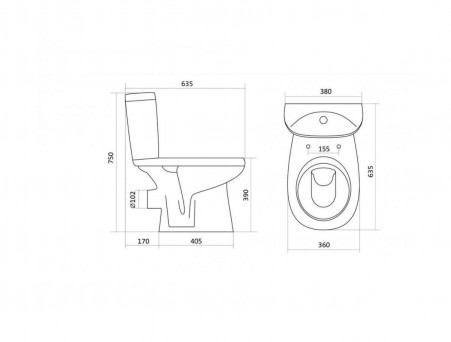 Унитаз-Компакт «Santek» Анимо 38x63,5 Вертикальный Выпуск с Крышкой-Сиденьем (1.WH11.0.035)