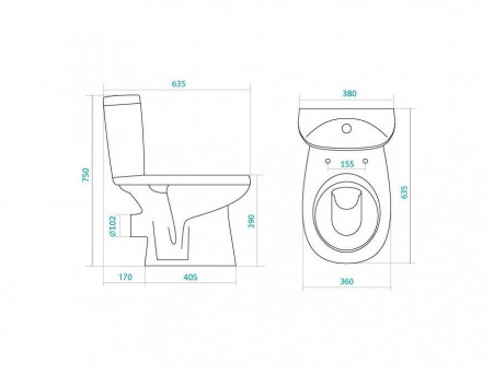 Унитаз-Компакт «Santek» Анимо 38x63,5, Горизонтальный Выпуск с Крышкой-Сиденьем (1.WH30.2.132)