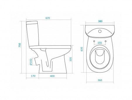 Унитаз-Компакт «Santek» Анимо 38x63,5, Косой Выпуск с Крышкой-Сиденьем Дюропласт (1.WH30.2.134)