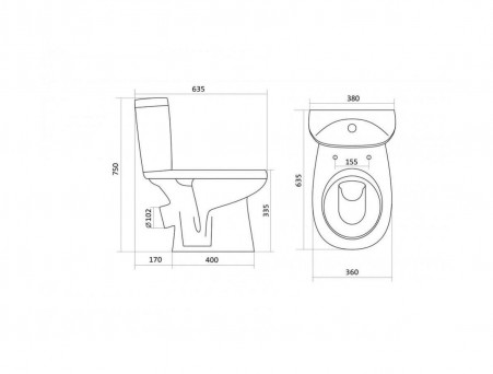 Унитаз-Компакт «Santek» Анимо 38x63,5, Косой Выпуск с Крышкой-Сиденьем полипропилен (1.WH11.0.032)