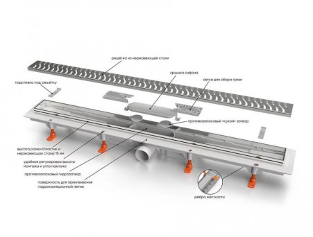 Душевой Лоток «MCH/Veconi» Klasik/Floor Black с Основой Под Плитку Боковой Выпуск, Черный (V350KB)