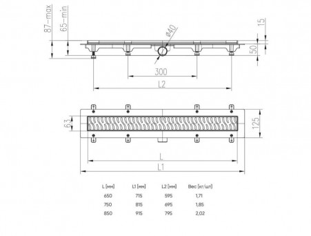 Душевой Лоток «MCH/Veconi» Klasik/Floor Black с Основой Под Плитку Боковой Выпуск, Черный (V450KB)