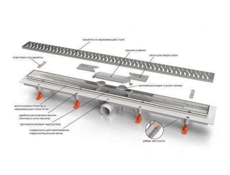 Душевой Лоток «MCH/Veconi» Medium Боковой Выпуск, Хром (V550M)