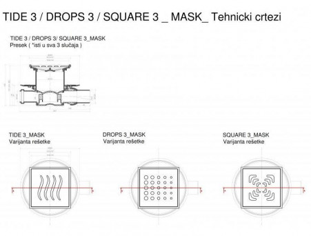 Душевой Трап «Pestan» Confluo Standard Square 3 Mask с Дизайн-Решеткой (13000083)