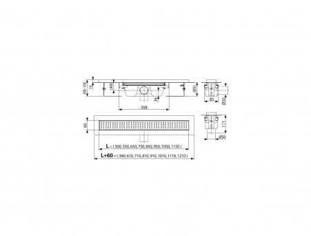 Душевой Лоток «AlcaPlast» Горизонтальный Выпуск (APZ1S1050)