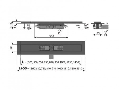 Душевой Лоток «AlcaPlast» Горизонтальный Слив (APZ101BLACK550)