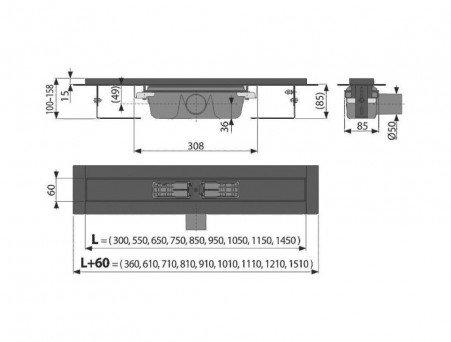 Душевой Лоток «AlcaPlast» Горизонтальный Слив (APZ1BLACK550)