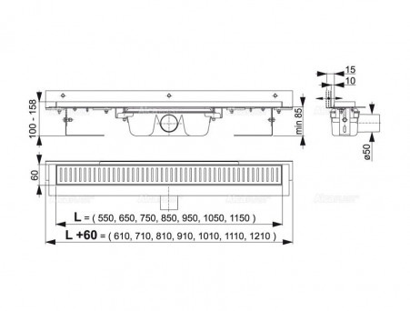 Душевой Лоток «AlcaPlast» Горизонтальный Слив (APZ4550)