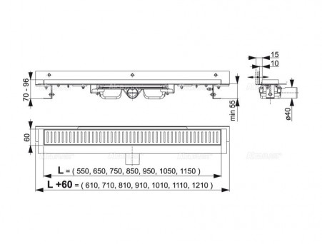 Душевой Лоток «AlcaPlast» Регулируемый Воротник, Горизонтальный Слив (APZ104550)