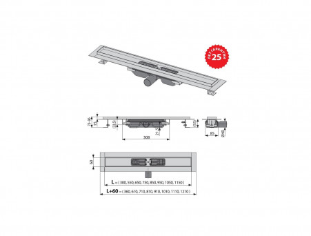Душевой Лоток «AlcaPlast» Low Горизонтальный Слив (APZ101300)