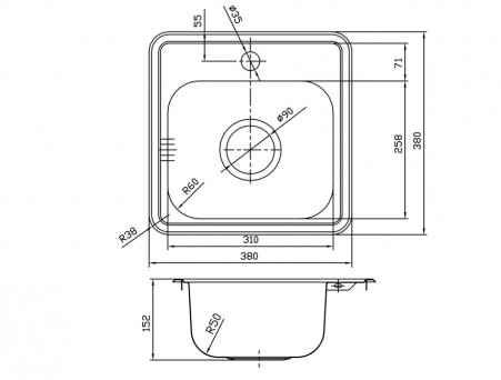Мойка для Кухни «Iddis» Strit Квадратная 380x380x152 (STR38P0i77)