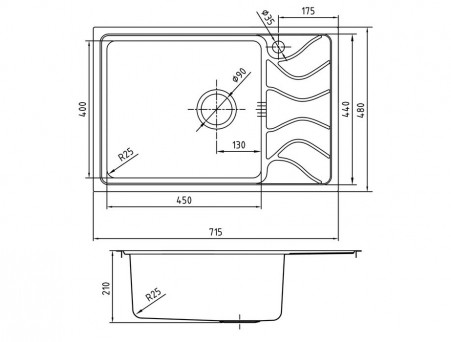 Мойка для Кухни «Iddis» Reeva Прямоугольная 715x480x210 (REE71SLi77)