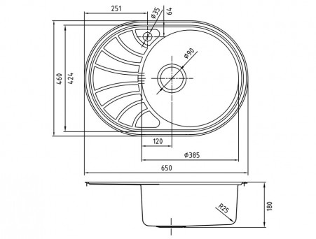 Мойка для Кухни «Iddis» Suno Овальная 650x460x180 (SUN65SRi77)