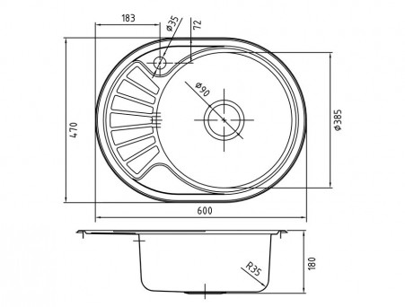 Мойка для Кухни «Iddis» Suno Овальная 600x470x180 (SUN60PRi77)