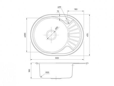 Мойка для Кухни «Iddis» Suno Овальная 600x470x180 (SUN60SLi77)