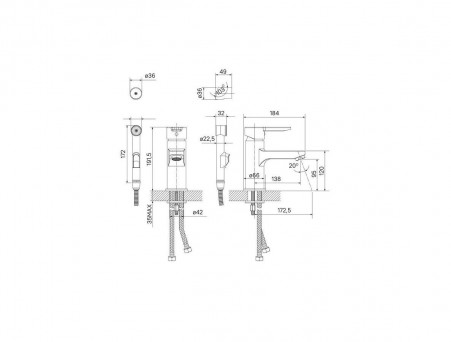 Смеситель для Умывальника с Гигиеническим Душем «Iddis» Sena, Стиль: Классический (SENSB00i08)