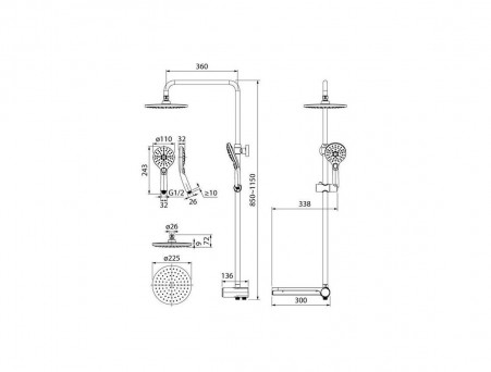 Душевой Гарнитур с Верхней Лейкой «Iddis» Ray, Стиль: Модерн (RAYSB3Fi76)