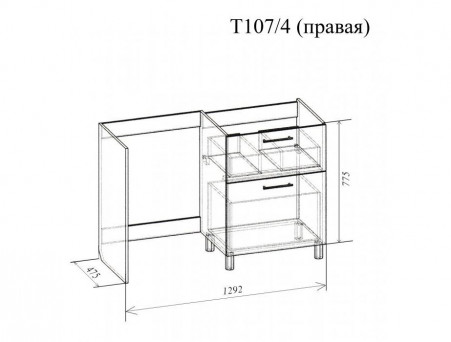 Тумба под Раковину и Стиральную Машину «Андария» №1, Даллас 1300, Правая (Т107 ПР)
