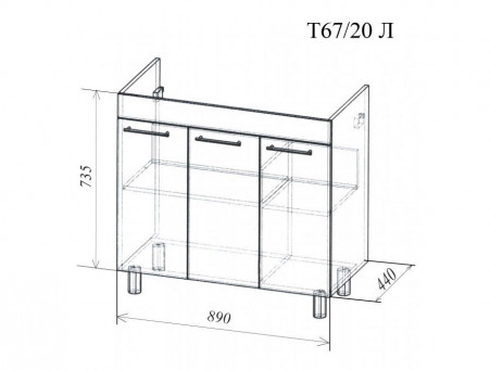 Тумба под Раковину «Андария» №31, Elen 90 (Барселона 90), Люкс (Т67/20 Л)