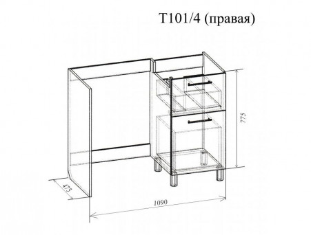 Тумба под Раковину и Стиральную Машину «Андария» №40, Даллас (Kamilla) 1100, Правая (Т101/4 ПР)