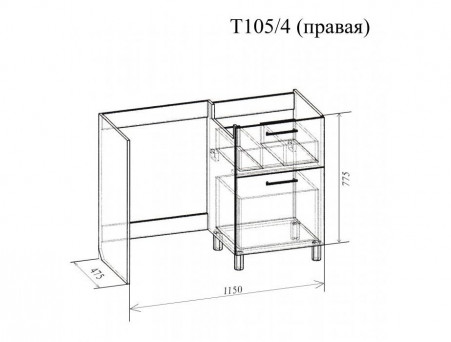 Тумба под Раковину и Стиральную Машину «Андария» №40, Даллас 1150, Правая (Т105/4 ПР)