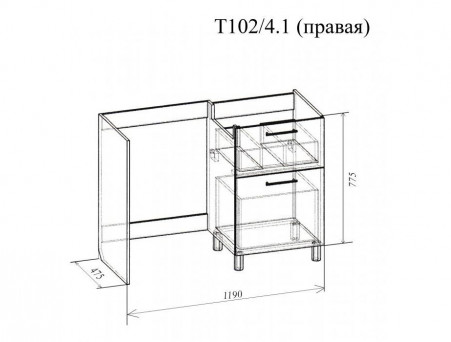 Тумба под Раковину и Стиральную Машину «Андария» №40, Даллас 1200, Правая (Т102/4 ПР)