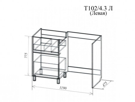 Тумба под Раковину и Стиральную Машину «Андария» №40 Tip-on, Bruks 1200, Люкс, Левая (Т102/4.3 Л ЛЕВ)