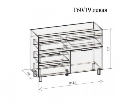 Тумба под Раковину «Андария» №41, Elen 100, Дуб Мелфорд Грей, Левая(Правая) (Т60/19 ДУБ МЕЛФ.ГРЕЙ ЛЕВ.(ПР.))