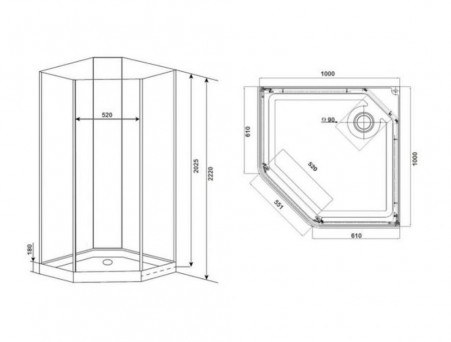 Душевая Кабина «Timo» Premium, Пятиугольная 100x100x222 L/R Без Крыши (ILMA 701)