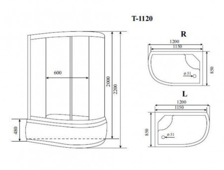 Душевая Кабина «Timo» Comfort Fabric Glass, Асимметричная 120x85x220 (T-8820R F)