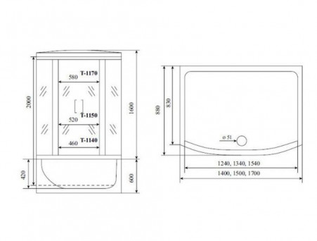 Душевая Кабина «Timo» Comfort Fabric Glass, Прямоугольная 170x88x220 (T-8870 F)