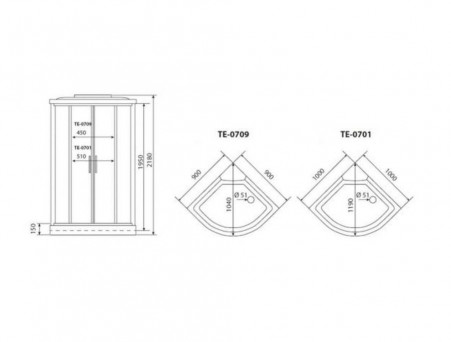 Душевая Кабина «Timo» Eco, Четверть круга 90x90x218 (TE-0709)